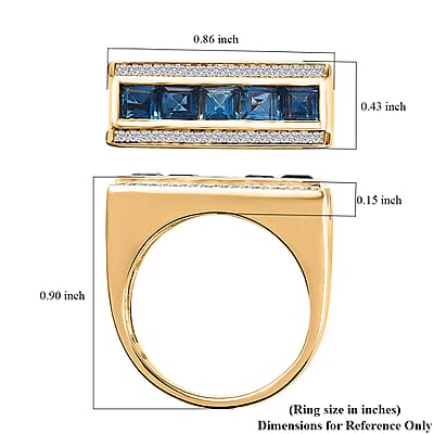 London Blue Topaz and White Zircon Men's Ring in Vermeil Yellow Gold Over Sterling Silver (Size 10.0) 2.50 ctw