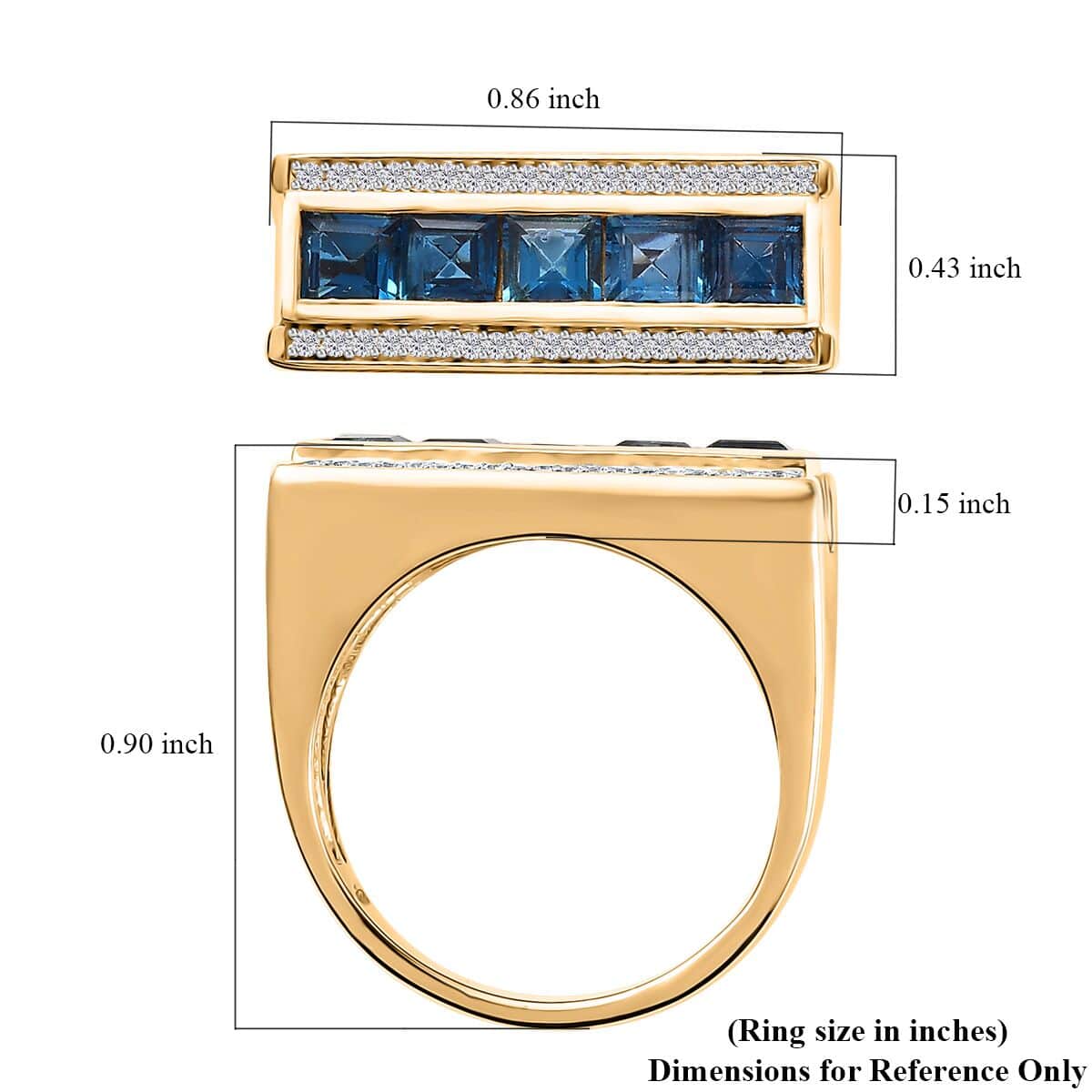 London Blue Topaz and White Zircon Men's Ring in Vermeil Yellow Gold Over Sterling Silver (Size 9.0) 2.50 ctw image number 5