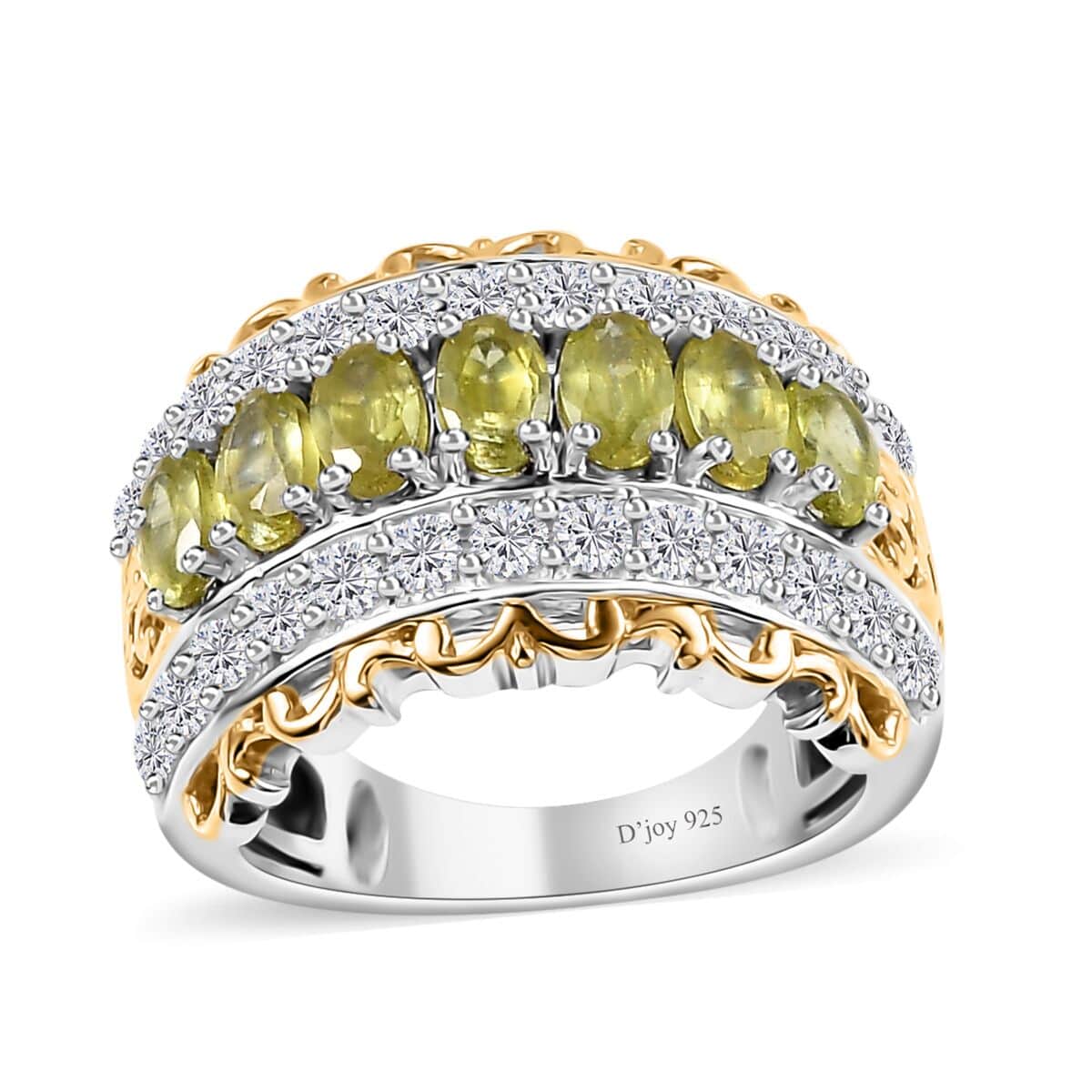 Premium Sava Sphene, White Zircon Ring in 18K Vermeil YG and Rhodium Over Sterling Silver (Size 8.0) 2.65 ctw image number 0