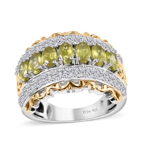 Premium Sphene and White Zircon Halo Ring in 18K Vermeil YG and Rhodium Over Sterling Silver (Size 10.0) 2.65 ctw