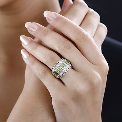 Premium Sphene and White Zircon Halo Ring in 18K Vermeil YG and Rhodium Over Sterling Silver (Size 10.0) 2.65 ctw