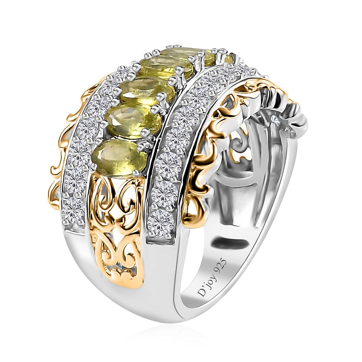 Premium Sphene and White Zircon Halo Ring in 18K Vermeil YG and Rhodium Over Sterling Silver (Size 10.0) 2.65 ctw