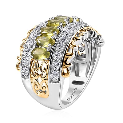 Premium Sphene and White Zircon Halo Ring in 18K Vermeil YG and Rhodium Over Sterling Silver (Size 10.0) 2.65 ctw