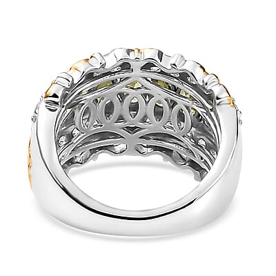 Premium Sphene and White Zircon Halo Ring in 18K Vermeil YG and Rhodium Over Sterling Silver (Size 10.0) 2.65 ctw