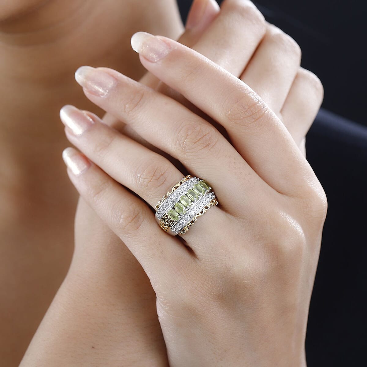 Premium Sphene and White Zircon Halo Ring in 18K Vermeil YG and Rhodium Over Sterling Silver (Size 9.0) 2.65 ctw image number 2