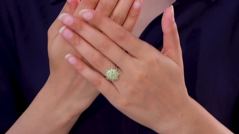 Premium Sava Sphene Floral Ring in Rhodium Over Sterling Silver (Size 6.0) 2.25 ctw