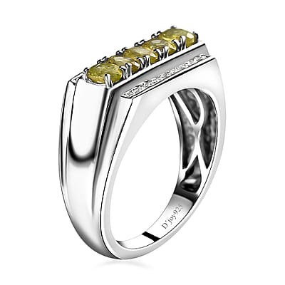 D'Joy Premium Sphene and Moissanite Men's Ring in Rhodium Over Sterling Silver (Size 10.0) 1.35 ctw