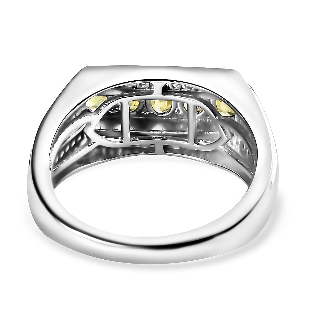 D'Joy Premium Sphene and Moissanite Men's Ring in Rhodium Over Sterling Silver (Size 10.0) 1.35 ctw