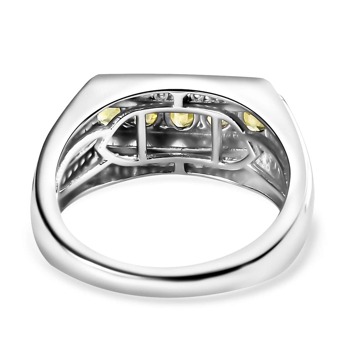 Premium Sphene and Moissanite Men's Ring in Rhodium Over Sterling Silver (Size 10.0) 1.35 ctw image number 4