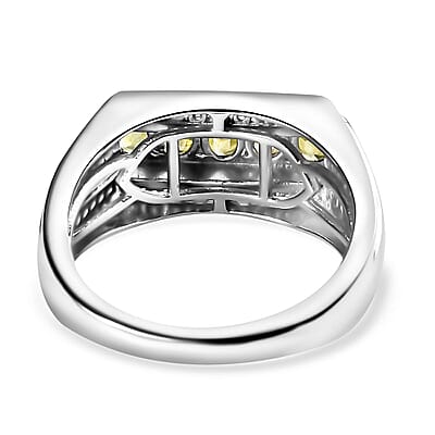 D'Joy Premium Sphene and Moissanite Men's Ring in Rhodium Over Sterling Silver (Size 10.0) 1.35 ctw