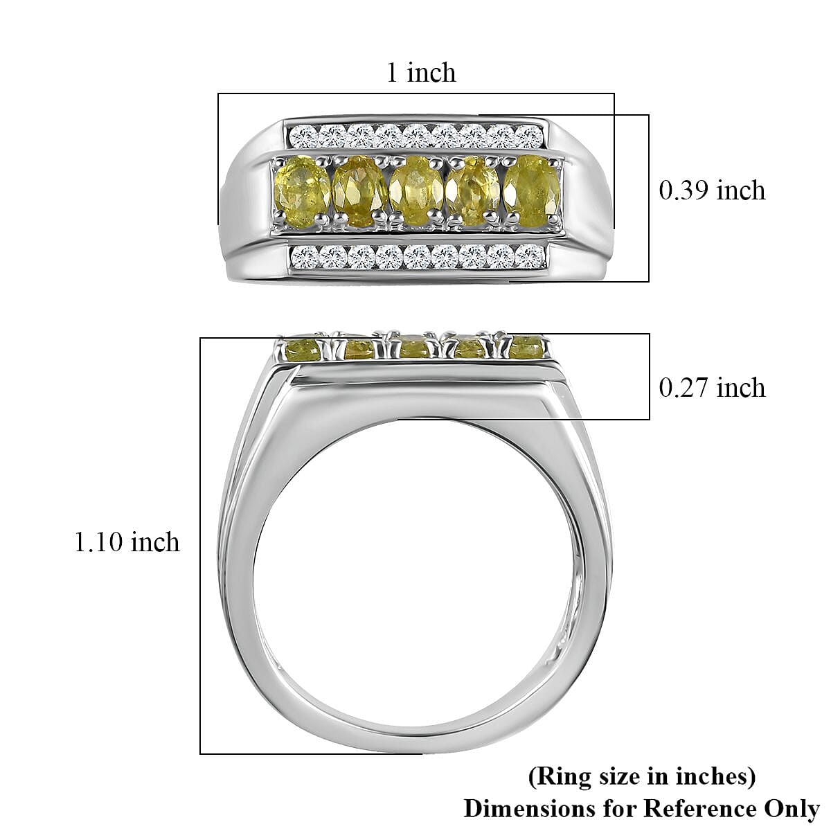 D'Joy Premium Sphene and Moissanite Men's Ring in Rhodium Over Sterling Silver (Size 10.0) 1.35 ctw