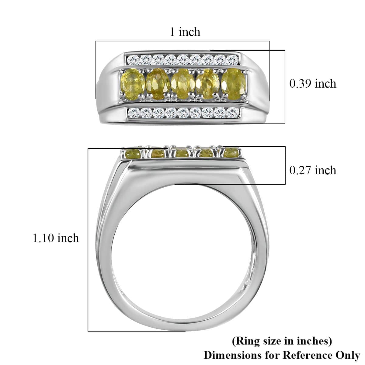 Premium Sava Sphene, Moissanite Men's Ring in Rhodium Over Sterling Silver (Size 10.0) 1.35 ctw image number 5