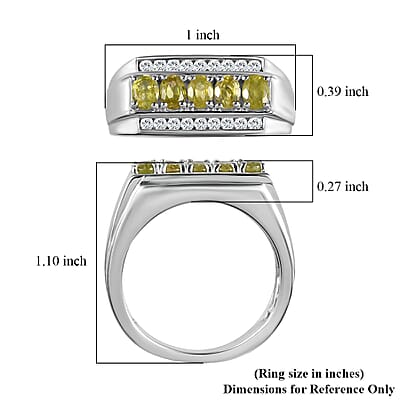 D'Joy Premium Sphene and Moissanite Men's Ring in Rhodium Over Sterling Silver (Size 10.0) 1.35 ctw