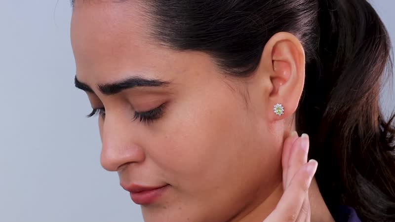 Premium Sphene and White Zircon Sunburst Earrings in Rhodium Over Sterling Silver 0.90 ctw