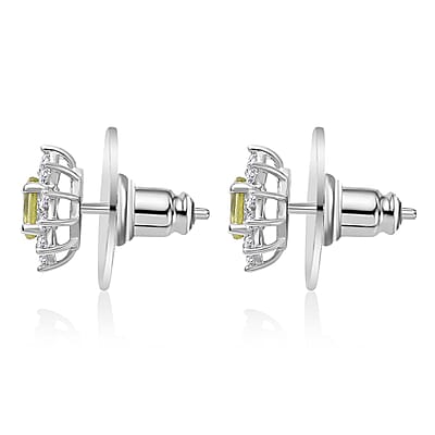 Premium Sphene and White Zircon Sunburst Earrings in Rhodium Over Sterling Silver 0.90 ctw