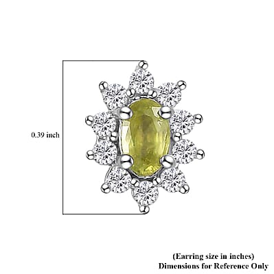 Premium Sphene and White Zircon Sunburst Earrings in Rhodium Over Sterling Silver 0.90 ctw
