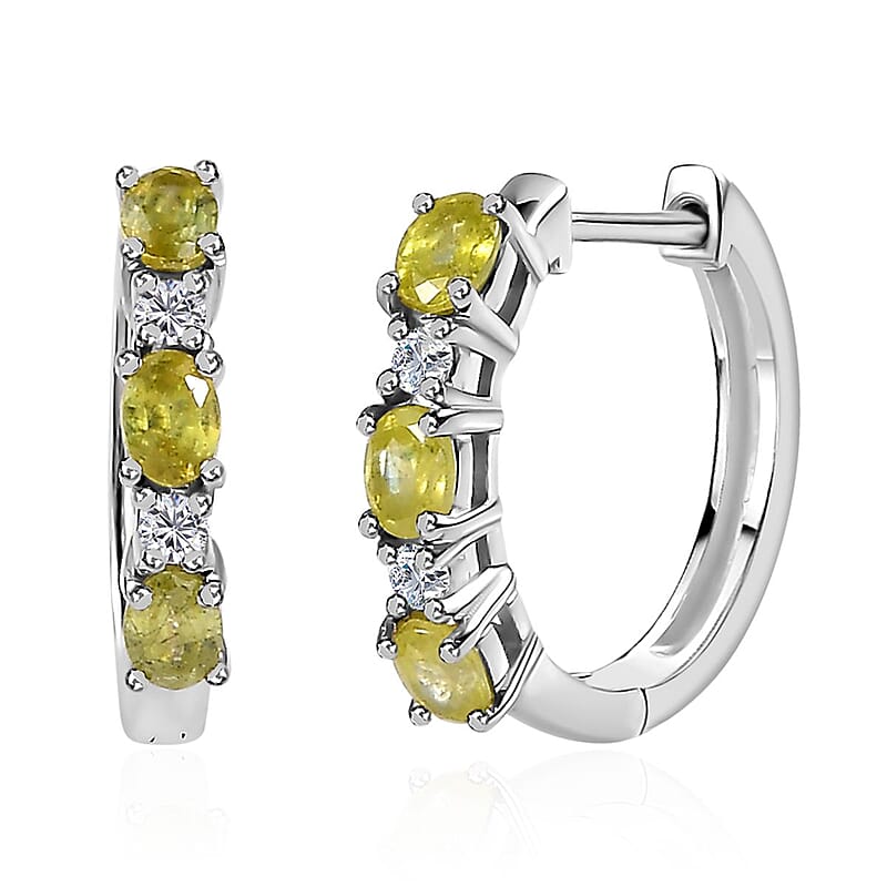 Premium Sphene and Moissanite Hoop Earrings in Rhodium Over Sterling Silver 1.35 ctw