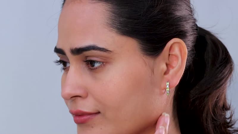 Premium Sphene and Moissanite Hoop Earrings in Rhodium Over Sterling Silver 1.35 ctw