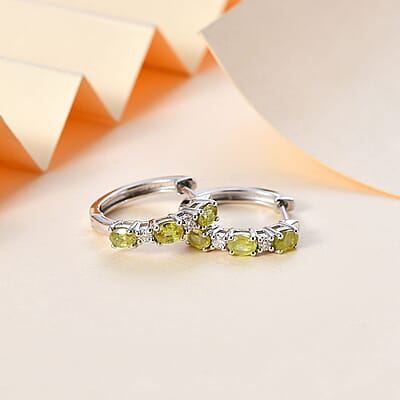 Premium Sphene and Moissanite Hoop Earrings in Rhodium Over Sterling Silver 1.35 ctw