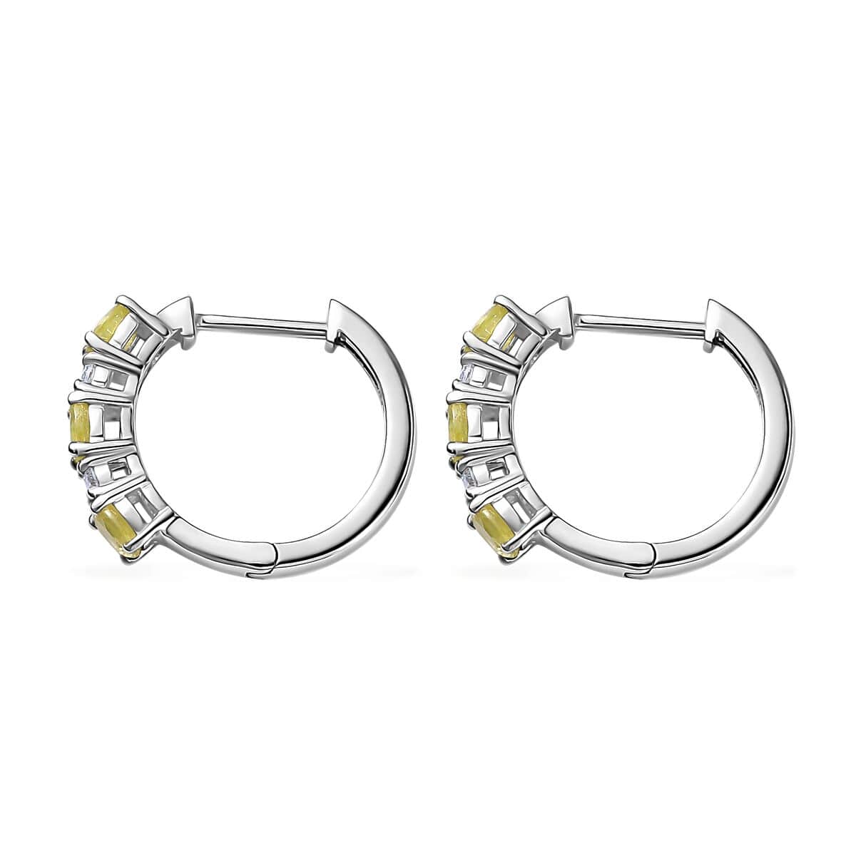 Premium Sphene and Moissanite Hoop Earrings in Rhodium Over Sterling Silver 1.35 ctw image number 3