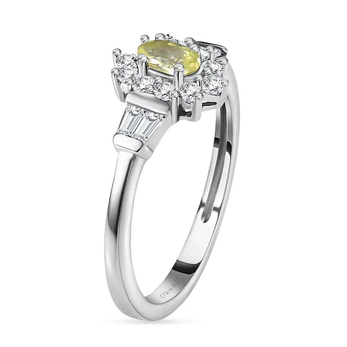 Premium Sphene and White Zircon Halo Ring in Rhodium Over Sterling Silver (Size 10.0) 1.00 ctw