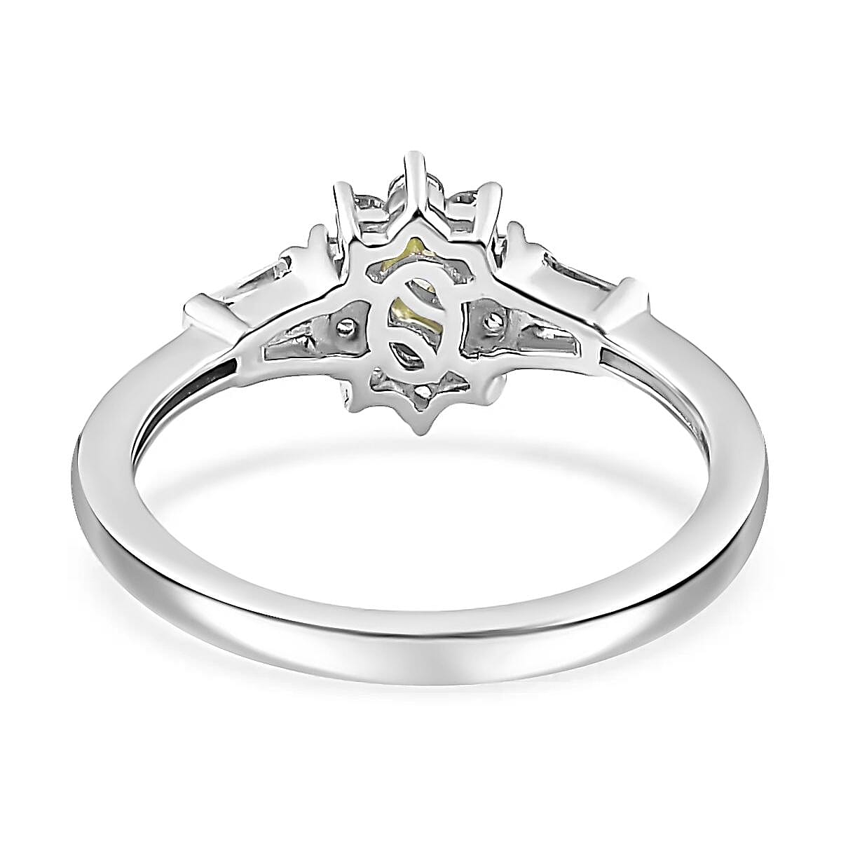Premium Sphene and White Zircon Halo Ring in Rhodium Over Sterling Silver (Size 10.0) 1.00 ctw