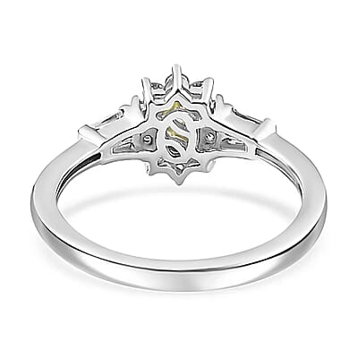 Premium Sphene and White Zircon Halo Ring in Rhodium Over Sterling Silver (Size 10.0) 1.00 ctw
