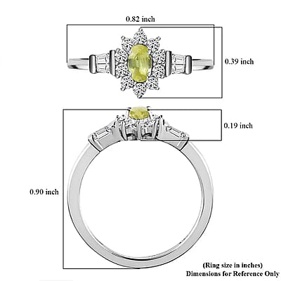 Premium Sphene and White Zircon Halo Ring in Rhodium Over Sterling Silver (Size 10.0) 1.00 ctw