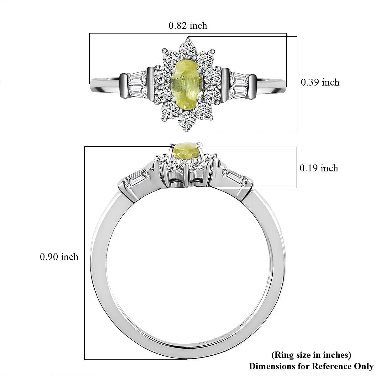 Premium Sphene and White Zircon Halo Ring in Rhodium Over Sterling Silver (Size 10.0) 1.00 ctw