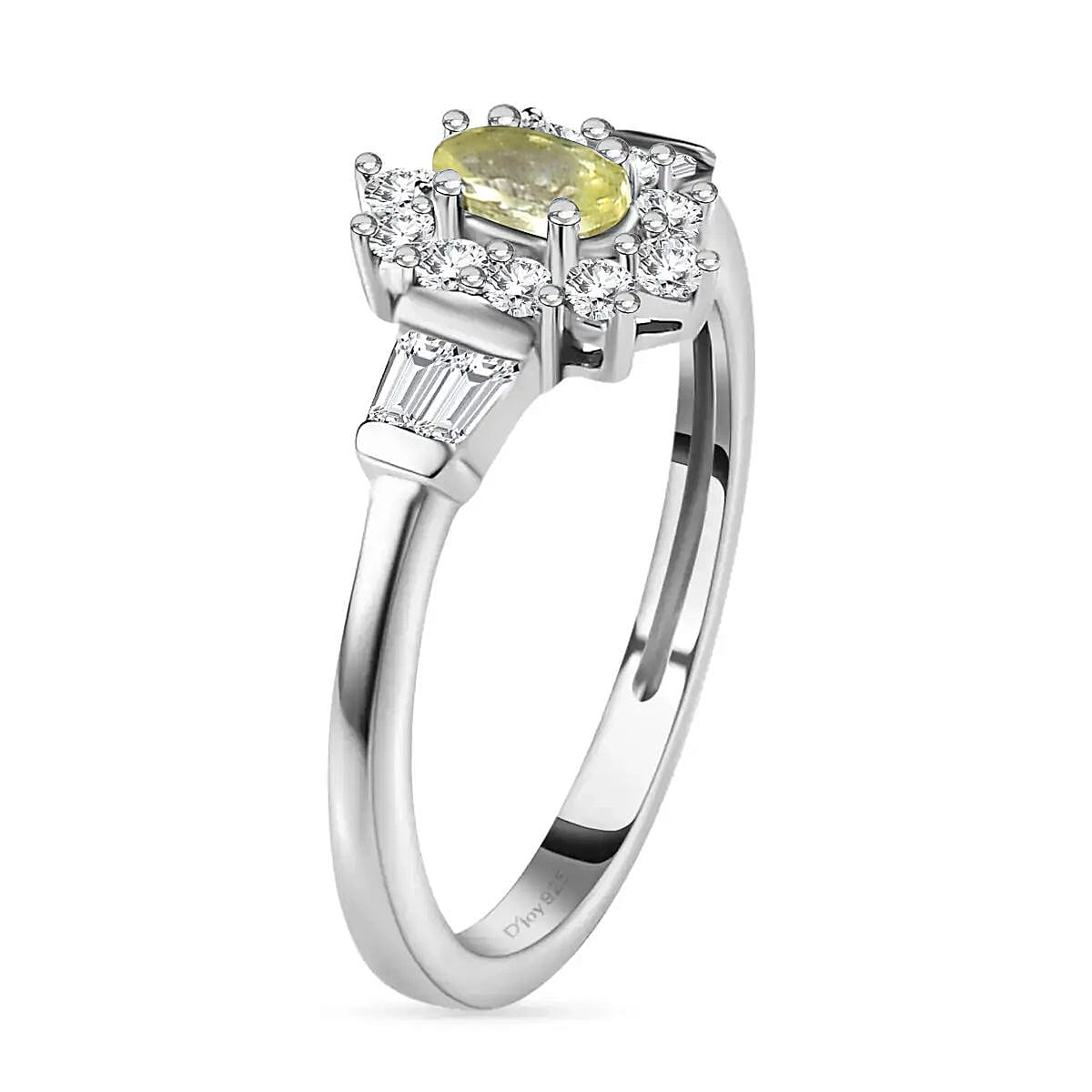 Premium Sphene and White Zircon Halo Ring in Rhodium Over Sterling Silver (Size 5.0) 1.00 ctw image number 3