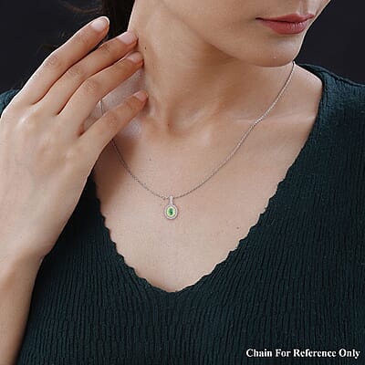 Luxoro 14K White Gold AAA Boyaca Colombian Emerald, I2 Natural Yellow and White Diamond Double Halo Pendant 1.00 ctw