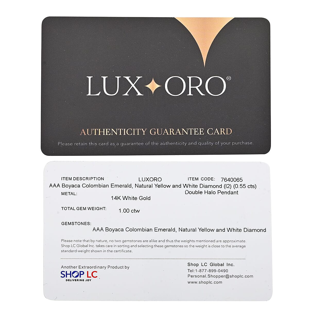 Luxoro 14K White Gold AAA Boyaca Colombian Emerald, I2 Natural Yellow and White Diamond Double Halo Pendant 1.00 ctw image number 6