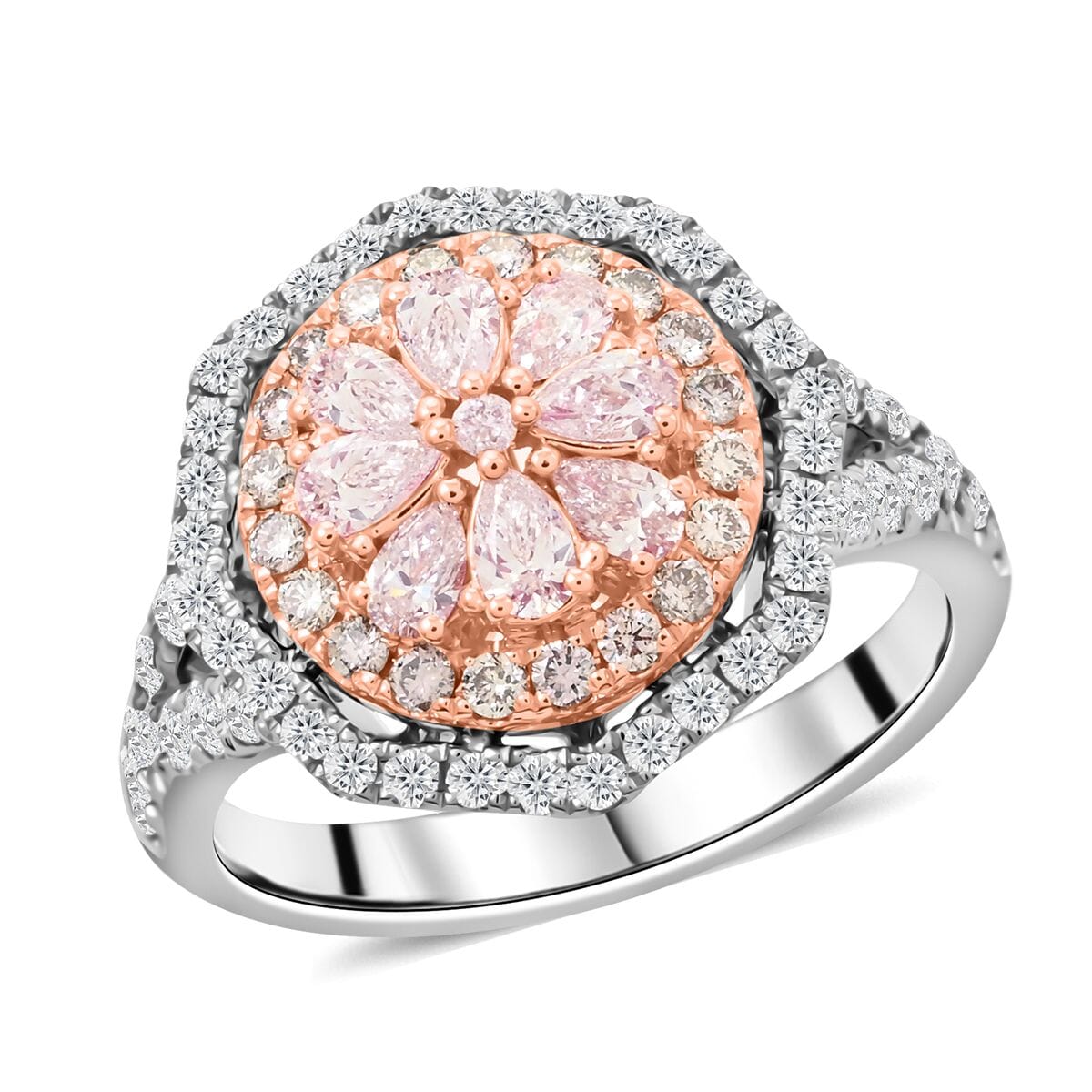 Modani 14K White and Rose Gold Natural Pink and White Diamond Ring (Size 5.0) 4.97 Grams 1.20 ctw image number 0