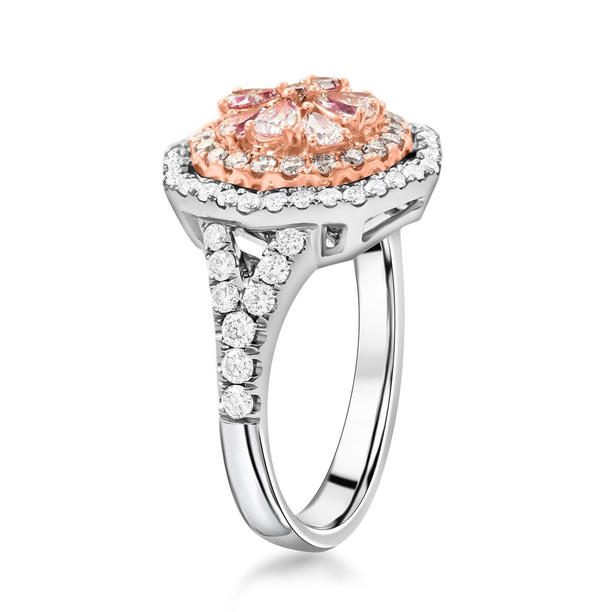 Modani 14K White and Rose Gold Natural Pink and White Diamond Ring (Size 5.0) 4.97 Grams 1.20 ctw image number 3
