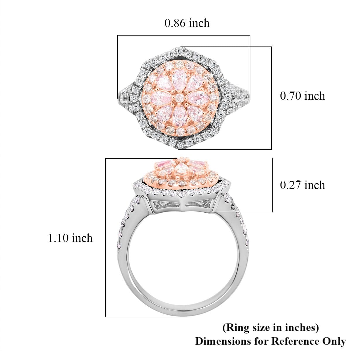 Modani 14K White and Rose Gold Natural Pink and White Diamond Ring (Size 5.0) 4.97 Grams 1.20 ctw image number 5