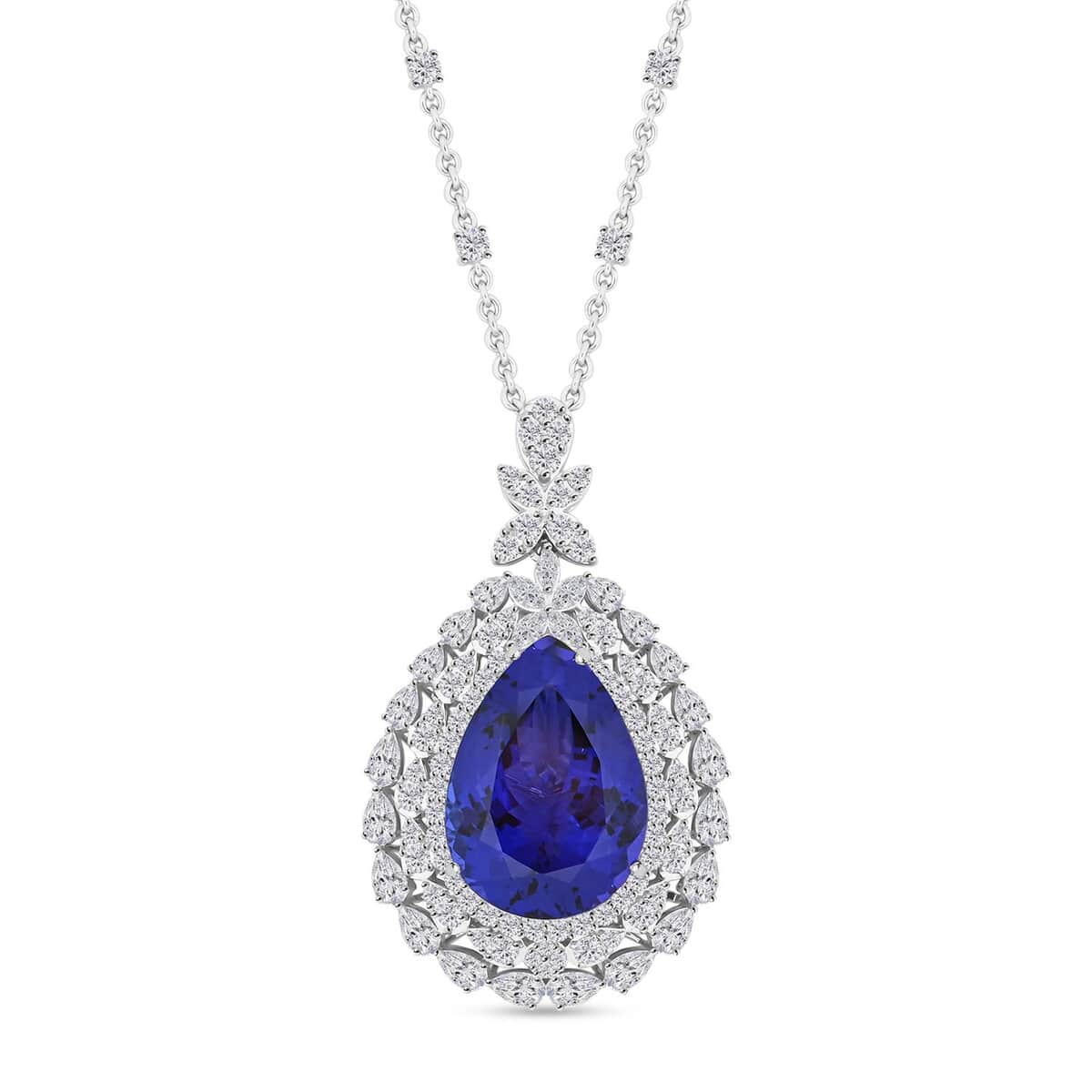 Chairman Vault Collection Certified & Appraised Rhapsody 950 Platinum AAAA Tanzanite and E-F VS Diamond Pendant Necklace 18 Inches 22.25 Grams 21.15 ctw image number 0