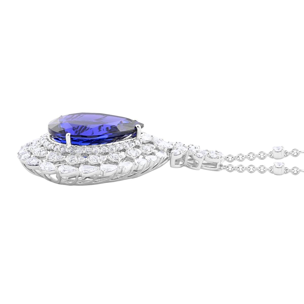 Chairman Vault Collection Certified & Appraised Rhapsody 950 Platinum AAAA Tanzanite and E-F VS Diamond Pendant Necklace 18 Inches 22.25 Grams 21.15 ctw image number 1