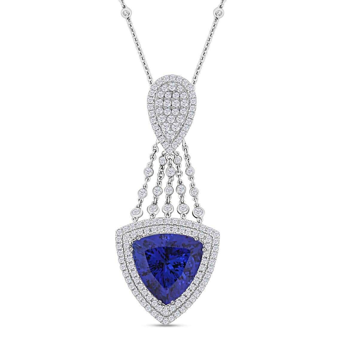 Chairman Vault Collection Certified & Appraised Rhapsody 950 Platinum AAAA Tanzanite and E-F VS Diamond Pendant Necklace 18 Inches 25.75 Grams 22.15 ctw image number 0