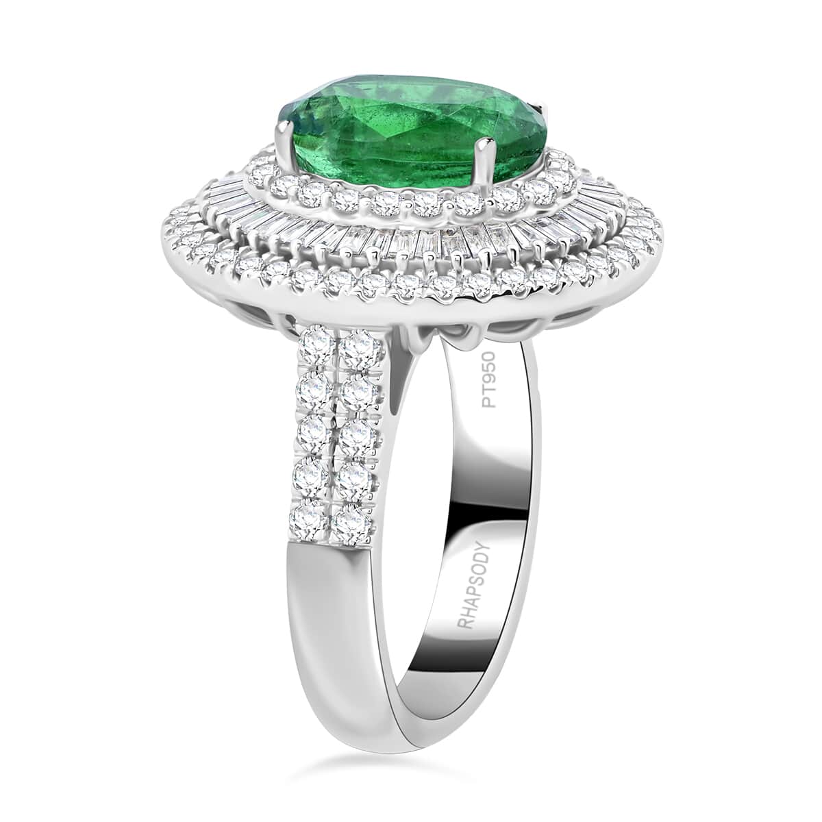 Chairman Vault Collection Certified & Appraised Rhapsody 950 Platinum AAAA Kagem Zambian Emerald and E-F VS Diamond Ring (Size 7.0) 14.40 Grams 5.40 ctw image number 2