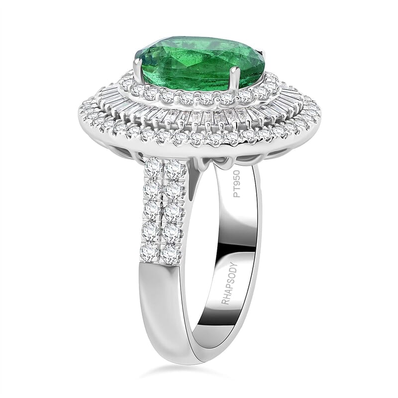 Chairman Vault Collection Certified & Appraised Rhapsody AAAA Kagem Zambian Emerald and E-F VS Diamond 5.40 ctw Ring in 950 Platinum (Size 7.0) 14.40 Grams