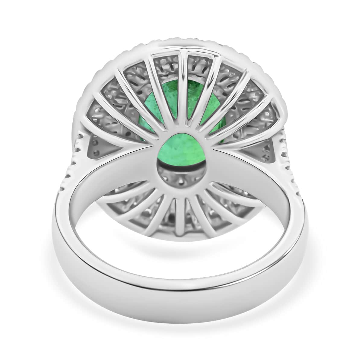 Chairman Vault Collection Certified & Appraised Rhapsody 950 Platinum AAAA Kagem Zambian Emerald and E-F VS Diamond Ring (Size 7.0) 14.40 Grams 5.40 ctw image number 3