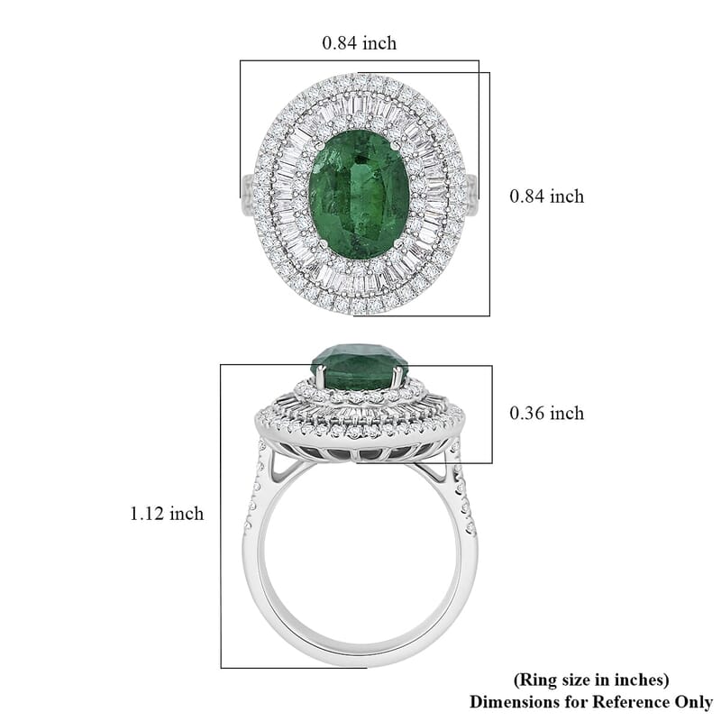 Chairman Vault Collection Certified & Appraised Rhapsody AAAA Kagem Zambian Emerald and E-F VS Diamond 5.40 ctw Ring in 950 Platinum (Size 7.0) 14.40 Grams