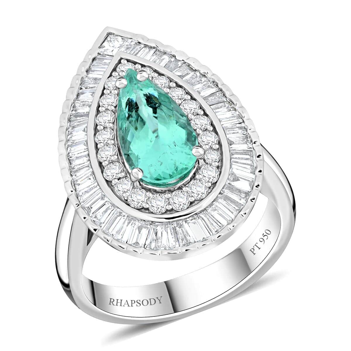 Chairman Vault Collection Certified & Appraised Rhapsody 950 Platinum AAAA Paraiba Tourmaline and E-F VS Diamond Ring (Size 7.0) 13.21 Grams 3.20 ctw image number 0