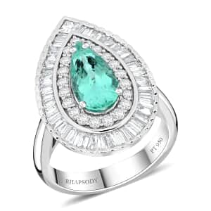 Chairman Vault Collection Certified & Appraised Rhapsody 950 Platinum AAAA Paraiba Tourmaline and E-F VS Diamond Ring (Size 7.0) 13.21 Grams 3.20 ctw