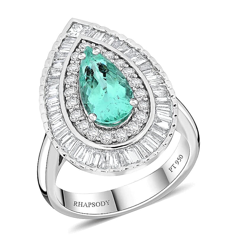 Chairman Vault Collection Certified & Appraised Rhapsody 950 Platinum AAAA Paraiba Tourmaline and E-F VS Diamond Ring (Size 7.0) 13.21 Grams 3.20 ctw