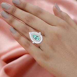 Chairman Vault Collection Certified & Appraised Rhapsody 950 Platinum AAAA Paraiba Tourmaline and E-F VS Diamond Ring (Size 7.0) 13.21 Grams 3.20 ctw