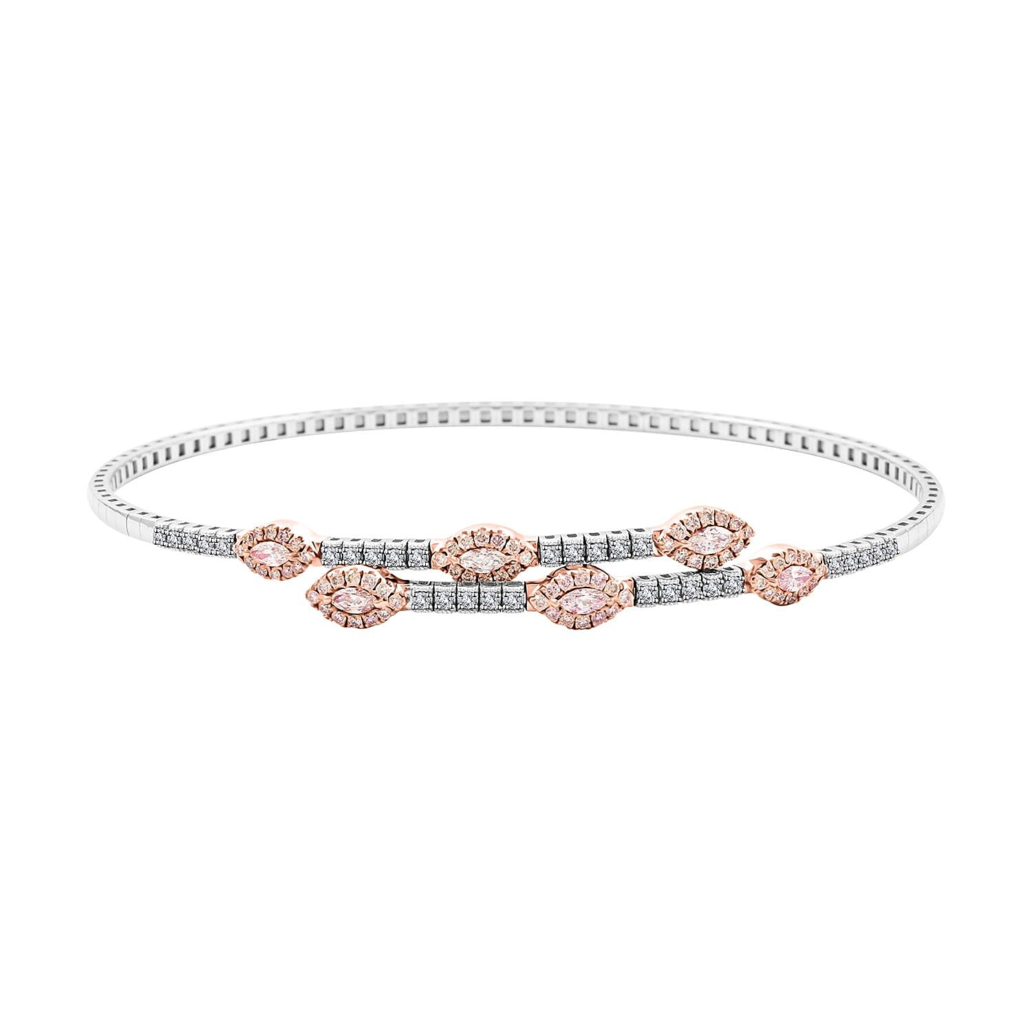 Modani 14K White and Yellow Gold Natural Pink and White Diamond (SI) Bangle Bracelet (7.0 In) Metal Weight (4.35 g) Including Titanium Spring Weight 0.70g 0.90 ctw