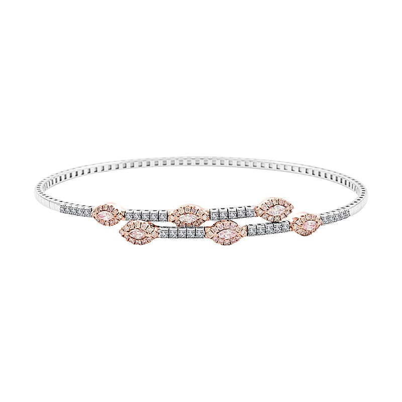 Modani 14K White and Yellow Gold Natural Pink and White Diamond (SI) Bangle Bracelet (7.0 In) Metal Weight (4.35 g) Including Titanium Spring Weight 0.70g 0.90 ctw