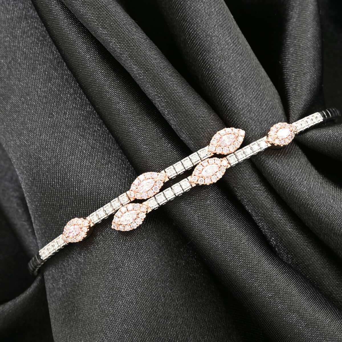 Modani 14K White and Yellow Gold Natural Pink and White Diamond (SI) Bangle Bracelet (7.0 In) Metal Weight (4.35 g) Including Titanium Spring Weight 0.70g (Del. in 10-12 Days) 0.90 ctw image number 1
