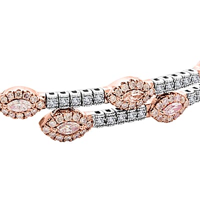 Modani 14K White and Yellow Gold Natural Pink and White Diamond (SI) Bangle Bracelet (7.0 In) Metal Weight (4.35 g) Including Titanium Spring Weight 0.70g 0.90 ctw